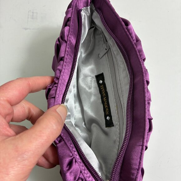 Steve Madden Purple Satin Crystal Embellished Evening Clutch  Glam - Picture 6 of 7